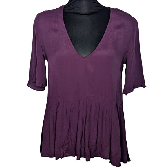 Kimchi Blue Blouse Medium Purple Long Sleeve V Neck Open Back NWT - Picture 1 of 5